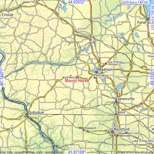 Topographic map of Mount Horeb