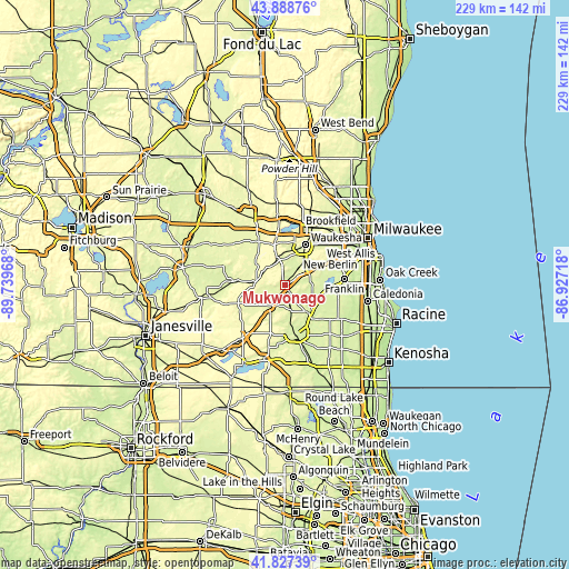 Topographic map of Mukwonago