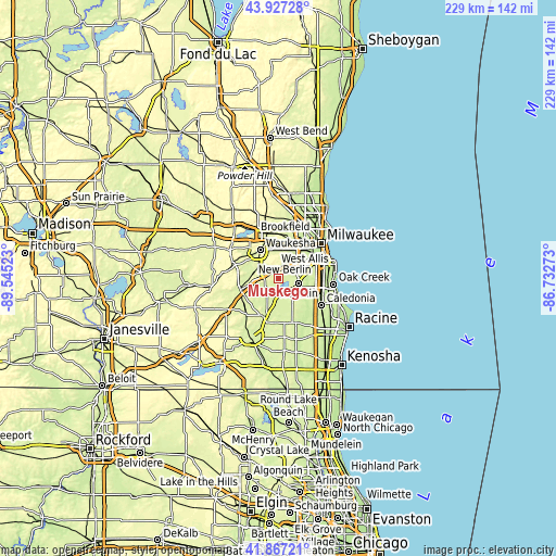 Topographic map of Muskego