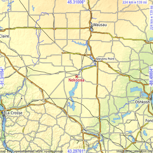 Topographic map of Nekoosa