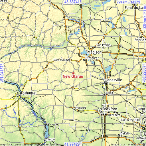 Topographic map of New Glarus