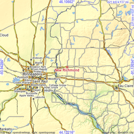 Topographic map of New Richmond