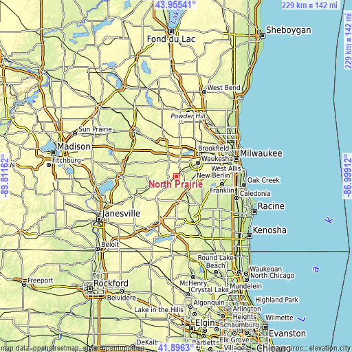 Topographic map of North Prairie