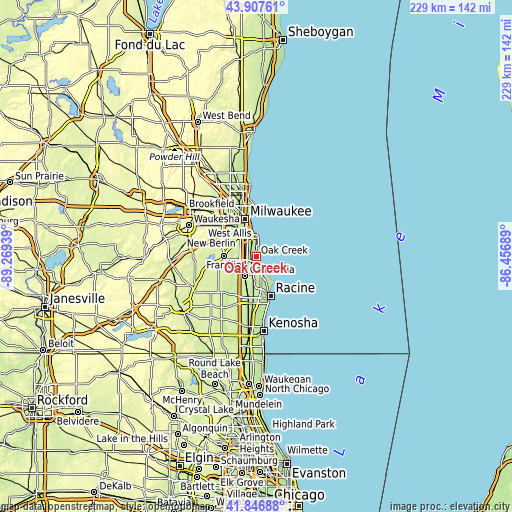 Topographic map of Oak Creek