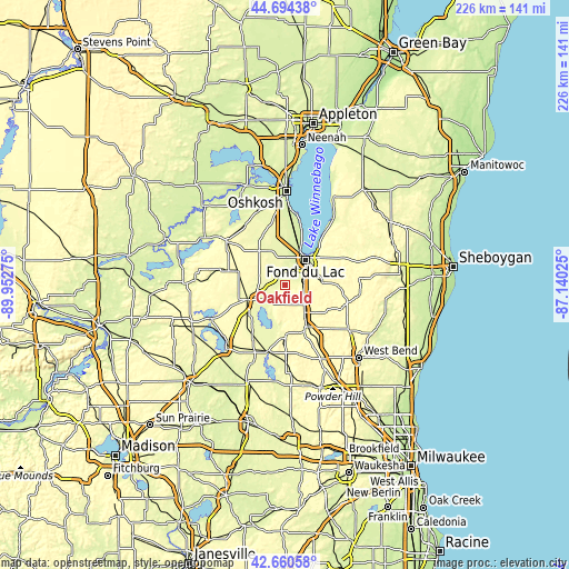 Topographic map of Oakfield