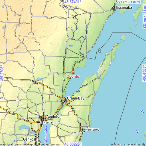 Topographic map of Oconto