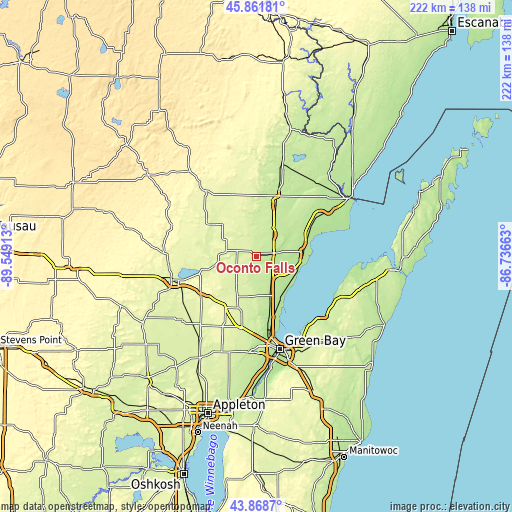 Topographic map of Oconto Falls