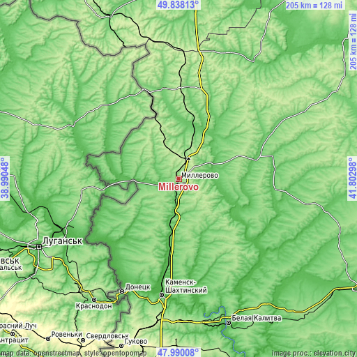 Topographic map of Millerovo