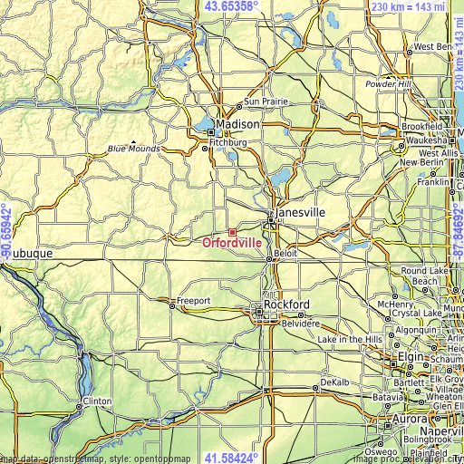 Topographic map of Orfordville