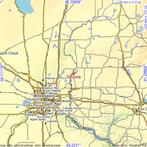 Topographic map of Osceola