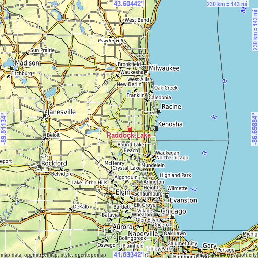 Topographic map of Paddock Lake