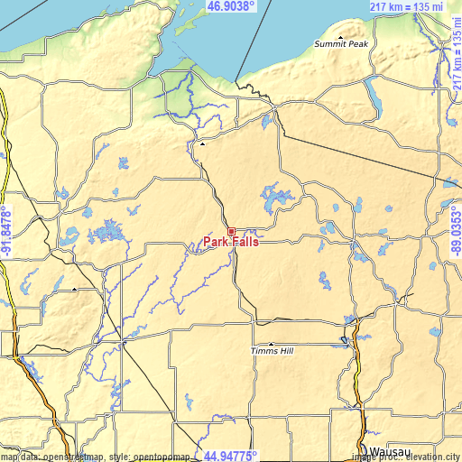 Topographic map of Park Falls