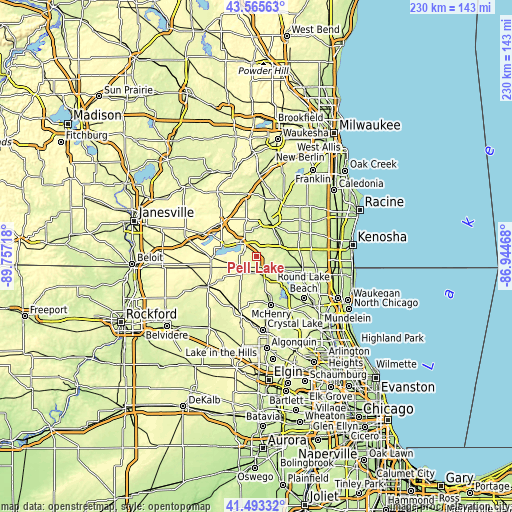 Topographic map of Pell Lake