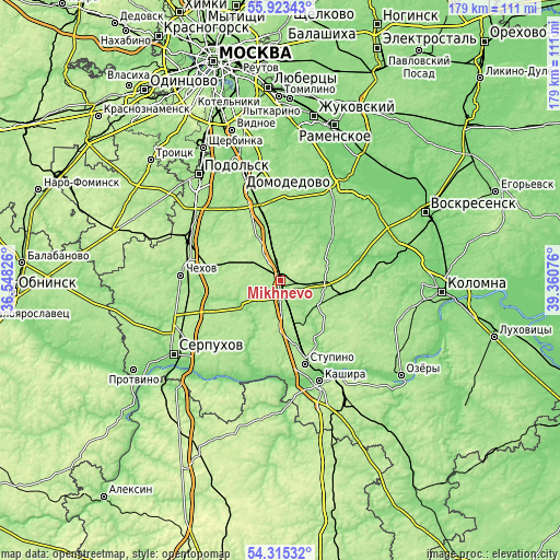 Topographic map of Mikhnëvo