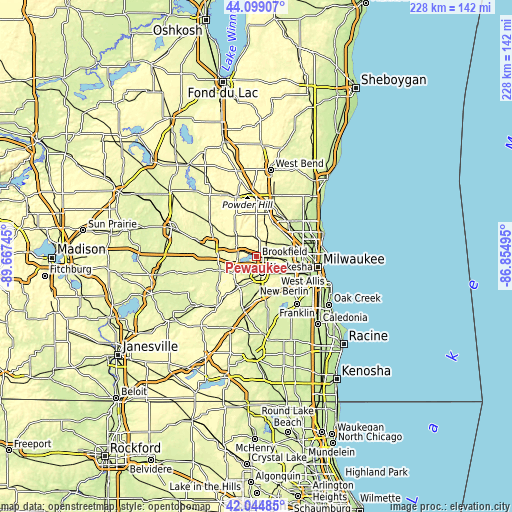 Topographic map of Pewaukee