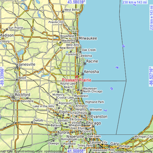 Topographic map of Pleasant Prairie