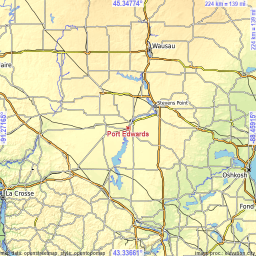 Topographic map of Port Edwards