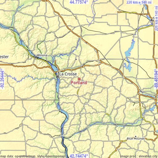 Topographic map of Portland