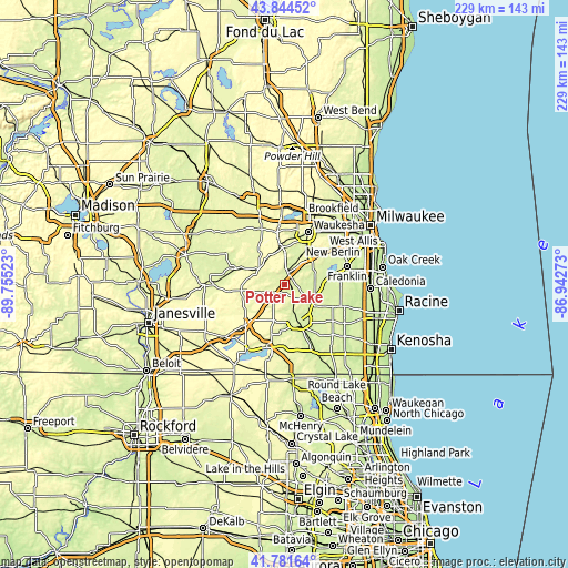 Topographic map of Potter Lake