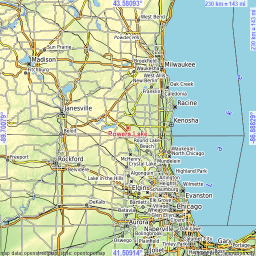 Topographic map of Powers Lake