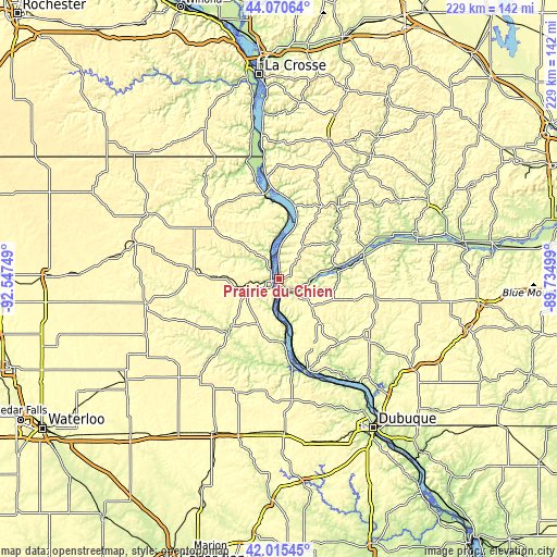 Topographic map of Prairie du Chien