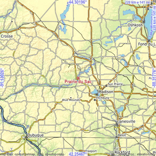 Topographic map of Prairie du Sac