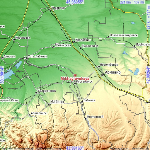 Topographic map of Mikhaylovskaya