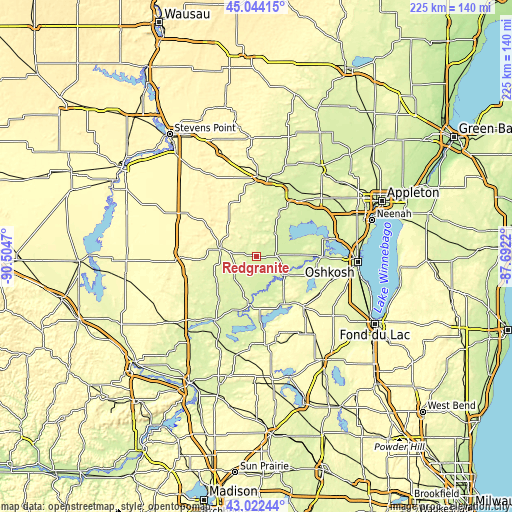 Topographic map of Redgranite