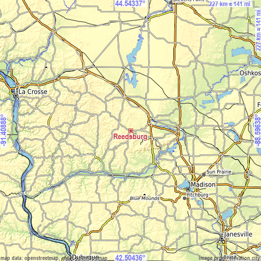 Topographic map of Reedsburg