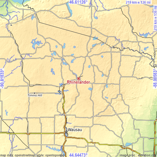 Topographic map of Rhinelander