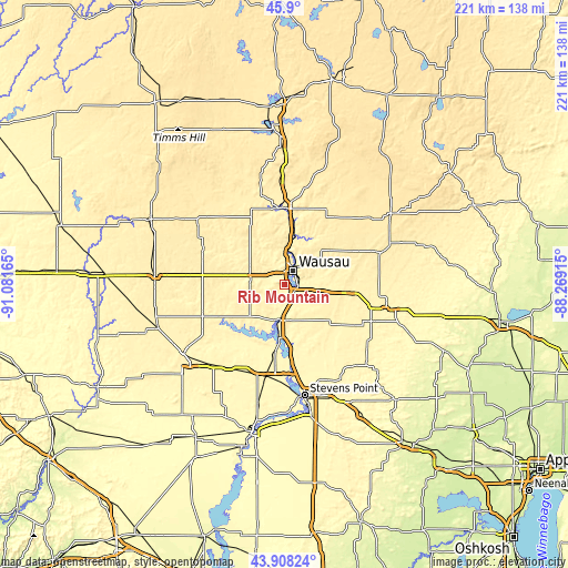 Topographic map of Rib Mountain