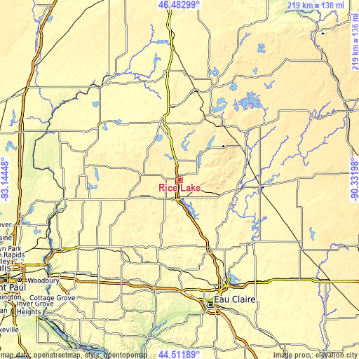 Topographic map of Rice Lake