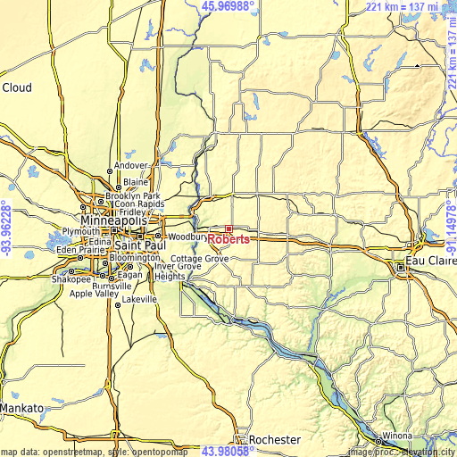 Topographic map of Roberts