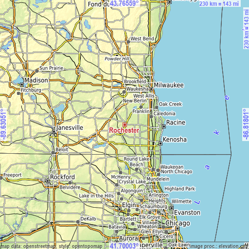 Topographic map of Rochester