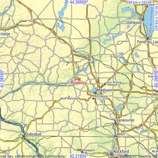 Topographic map of Roxbury