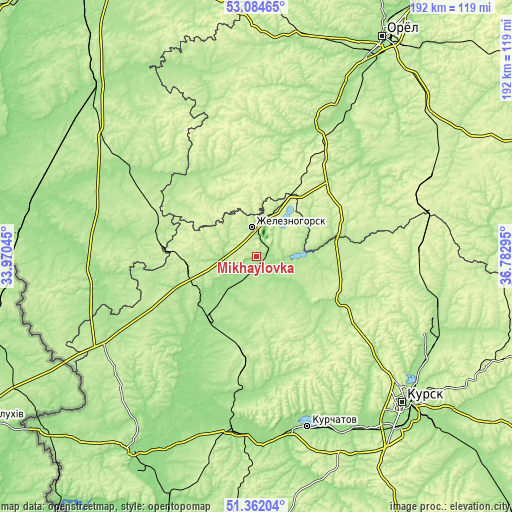 Topographic map of Mikhaylovka