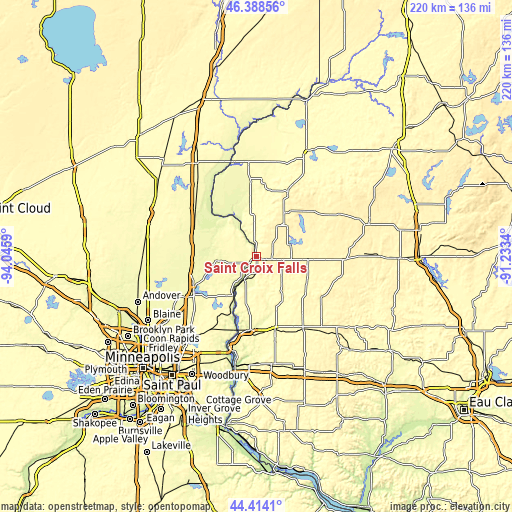 Topographic map of Saint Croix Falls