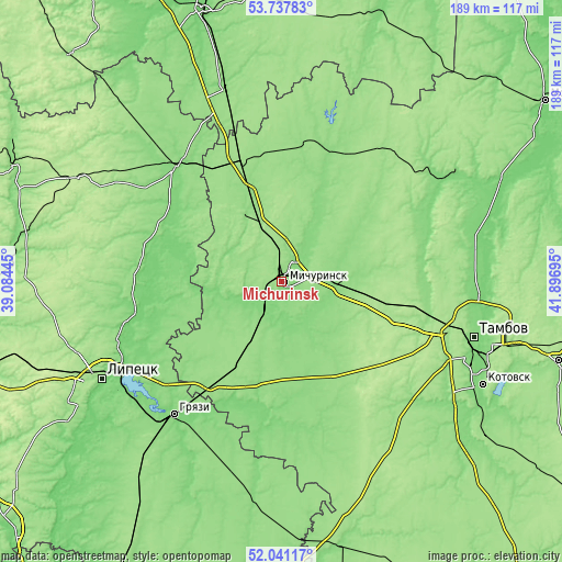 Topographic map of Michurinsk