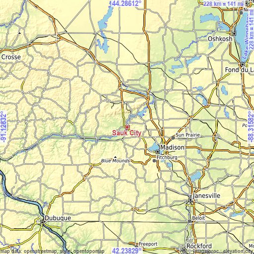 Topographic map of Sauk City