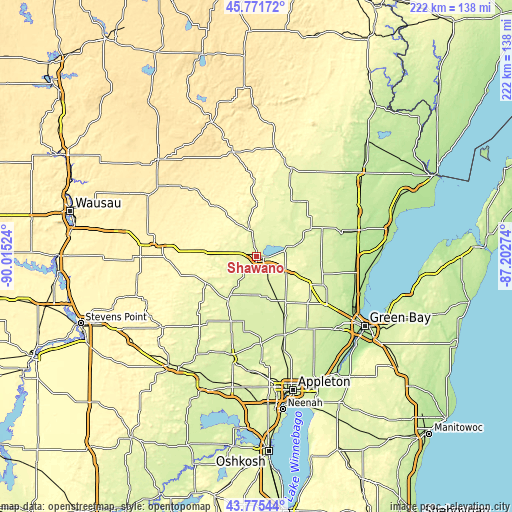 Topographic map of Shawano