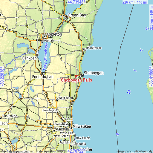 Topographic map of Sheboygan Falls