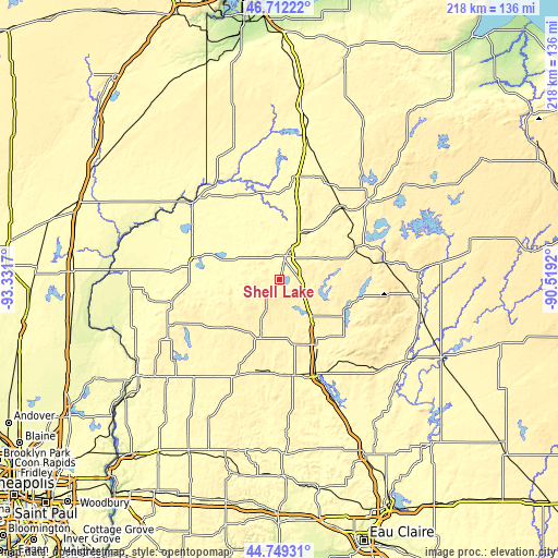 Topographic map of Shell Lake