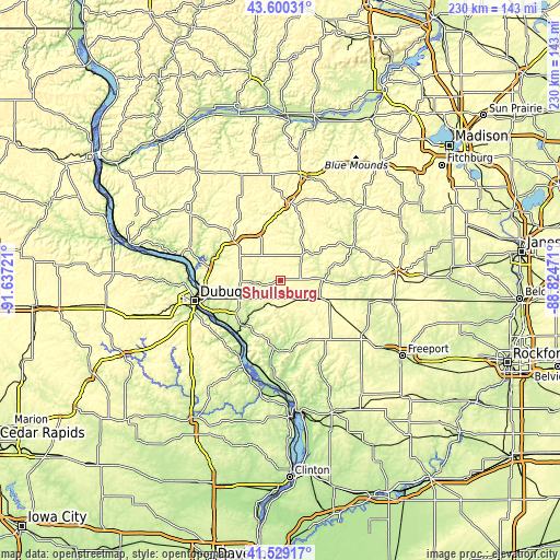 Topographic map of Shullsburg