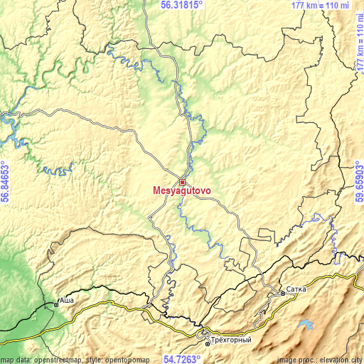 Topographic map of Mesyagutovo
