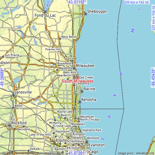 Topographic map of South Milwaukee