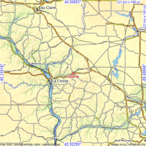 Topographic map of Sparta