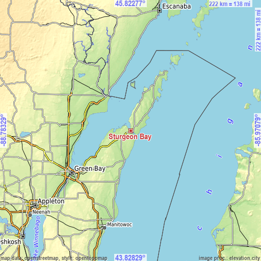 Topographic map of Sturgeon Bay