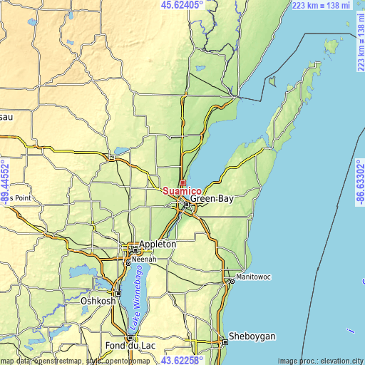 Topographic map of Suamico