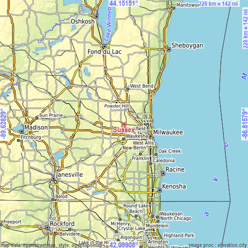 Topographic map of Sussex