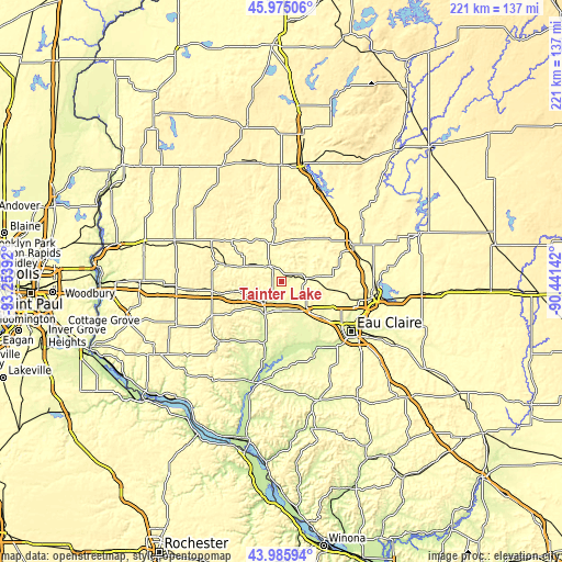 Topographic map of Tainter Lake